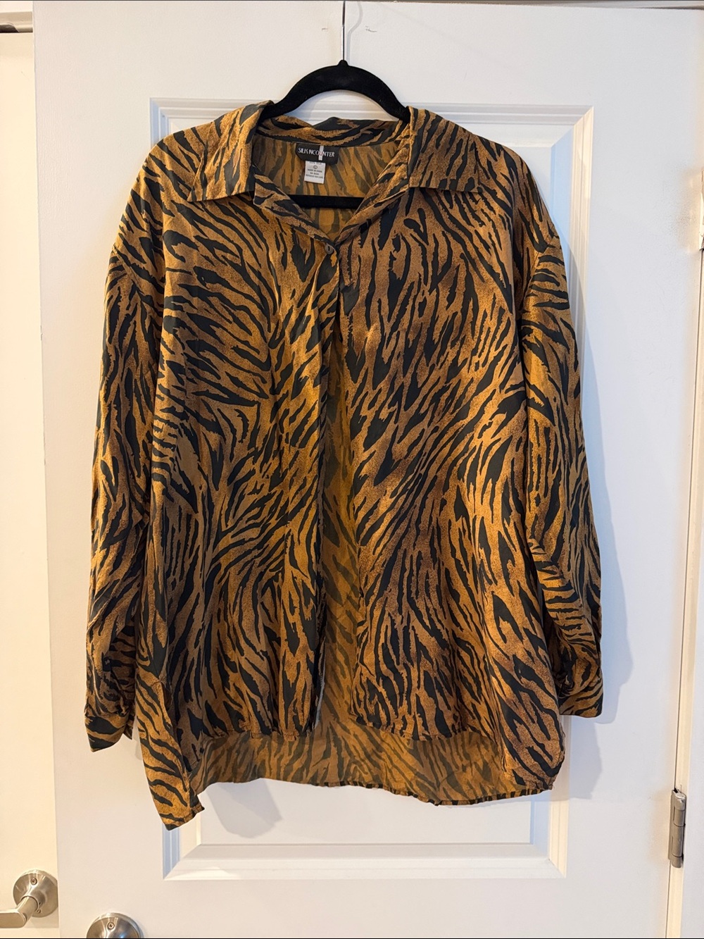 Silk Animal-Print Button-Down Shirt in Brown and Black